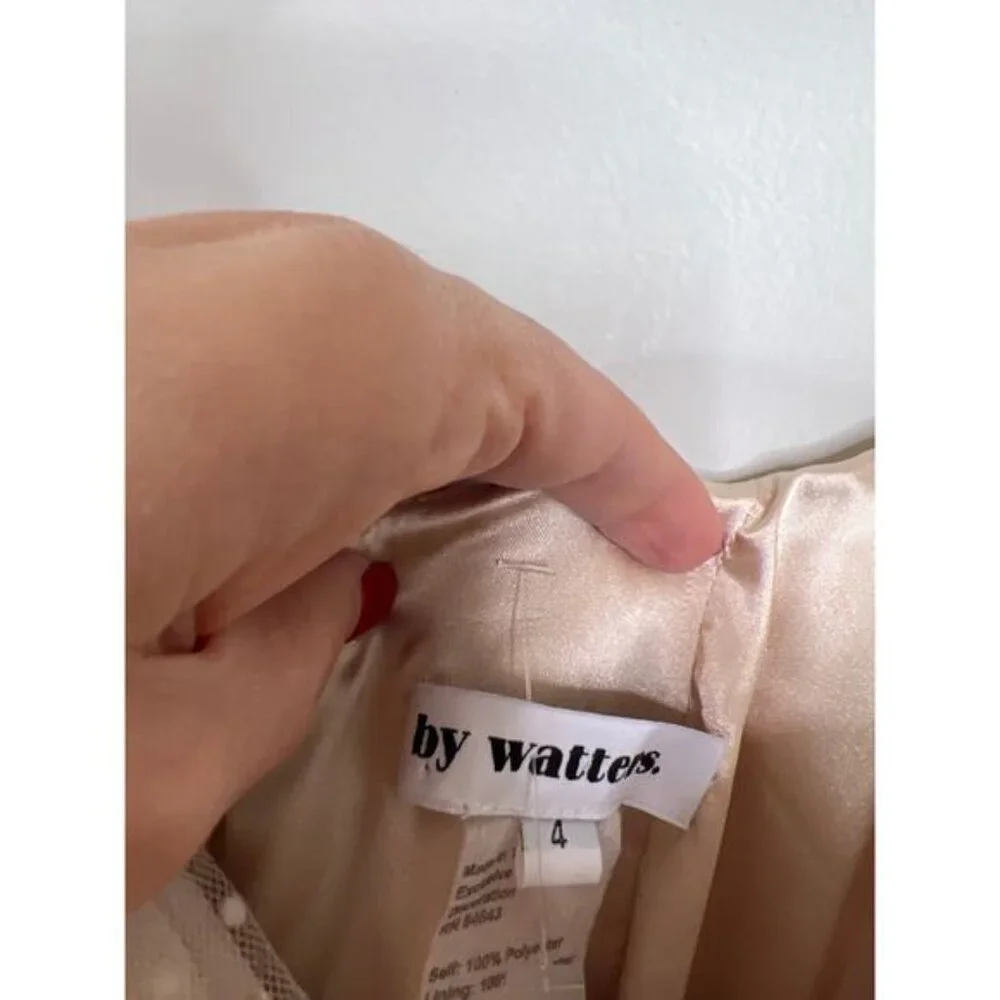 NEW By Watters Macaron Flock Dotted And Pearl Embellished Mini Dress Ivory - Picture 5 of 10